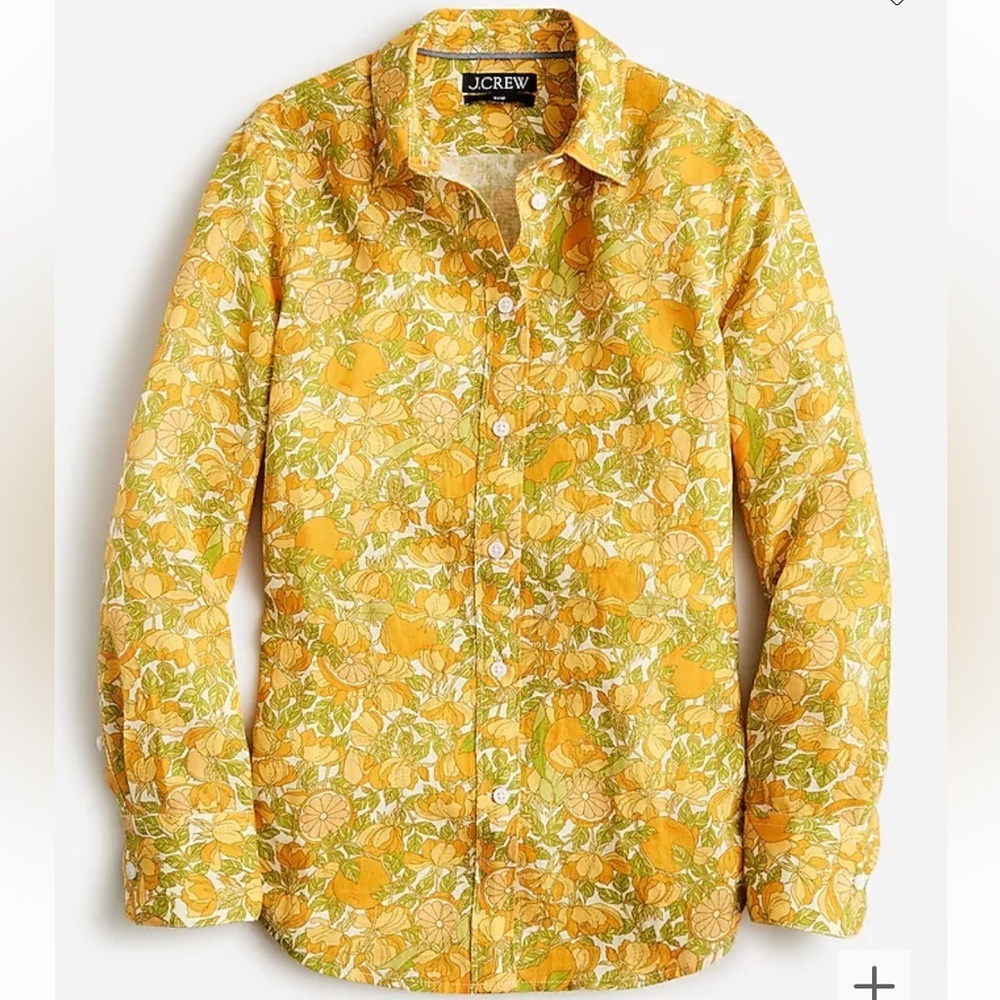 NWOT J CREW Slim-fit linen shirt in limone print